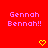 Red background with repeated 'Gennah Bennah!!' text and yellow heart/arrow symbols in a