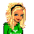 Pixelated image of a blonde woman in green hoodie with white text, blue jeans and boots, and partial text reading 'Sorry boys I choke on small objects' below.