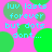 Pixelated text and green circles on a pink background with repeated phrases about love lasting but dots not. The image is static, showing no animation changes.