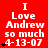 Red background with white text reading 'I Love Andrew so much 4-13-07' and black heart symbols appearing in different positions across frames.