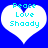 Two white heart shapes on a blue background with cyan text reading Peace Love Shady inside each heart.