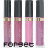 Pixelated icons of pink lip gloss tubes with black caps and gold bands, arranged in with overlaid text fragments