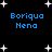Black background with white star shapes and blue text reading 'Boriqua Nena' in two , repeated four times in a