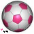 A soccer ball with pink and white , accompanied by small black and pink symbols below it