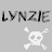 A static contact sheet showing two frames of a pixel art animation with the name "LYNZIE" in black and red text above white skull-and-crossbones symbols on a gray background.