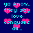 Pixelated cyan text on dark blue background with pink hearts, repeating 'yo know, they say love conquers all...' in two