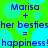 Green background with cyan circles, blue text reading 'Marisa + her bestiesher besties = happiness!happiness!' repeated twice.