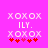 Pixelated pink background with white 'XOXOX' text above and below 'ILY.' text, and red heart symbols at the bottom.
