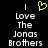 Black background with white pixelated text reading 'I Love The Jonas Brothers' and a yellow pixelated heart symbol above the text.