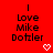 Red background with black text reading "I Love Mike Dotzler" and white pixelated heart or arrow symbols changing position across frames.