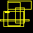 Yellow geometric line art on black background with one gray rectangular section, forming abstract interconnected shapes.
