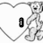 A black-and-white animated icon shows a teddy bear inside a heart outline, with text changing across frames.