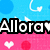 Pixelated icon with blue and pink background, white text "Allora" repeated, and heart symbols.