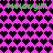 Pixelated icon with bright pink background and black heart pattern, featuring green text "Helony!!!" in four positions.