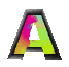 A stylized letter A with a gradient fill of pink, yellow, and green hues on a gray background.