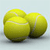 Two yellow tennis balls positioned side-by-side on a light gray background with subtle drop shadows, rendered in pixelated style typical of early 2000s digital graphics.