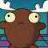 Pixelated brown creature with large round eyes and white antlers against a blue-green background.