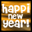Animated 'happi new year!' text on a golden-brown striped background with subtle motion blur effects.