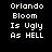 Pixelated text on black background with red highlight bars shifting across lines of 'Orlando Bloom Is Ugly As HELL' in white block letters.