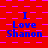 Red background with purple square pattern, blue text "I Love Shannon" repeated in
