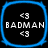 Four identical square icons arranged in a , each with blue rounded borders and black backgrounds displaying white text '<3' above and below 'BADMAN'