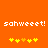 Pixelated orange background with white text 'sohweeet!' and yellow/orange heart symbols below.