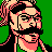 Pixelated 48x48 static icon of a man with dark hair, glasses, and a mustache against green background.
