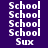 pixelated text icons with 'School' and 'Sux' on purple backgrounds, some highlighted in magenta