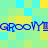 Pixelated blue text 'GROOVY' repeated twice on a of cyan and yellow squares with scattered pixel noise