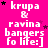 A static image with a bright pink background displaying repeated white text "krupa & ravina bangers fo life:]" and scattered black and purple stars.