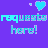 Pixelated icon with purple background displaying repeated 'requests here!' text and changing heart symbols in cyan, green, orange, pink, red, white, light blue, yellow.
