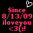 Pixelated pink text on black background with white heart symbol above, displaying 'Since 8/13/09 iloveyou <3( :!' in two identical side-by-side