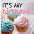 Pixelated birthday-themed image with 'IT'S MY' text above pink 'birthday' text, two cupcakes below.