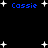Blue text reading 'Cassie' appears multiple times against a black background with white star shapes scattered throughout.