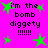 Bright pink background with green star shapes and repeated black text reading "i'm the bomb diggety !!!!!" in pixelated font.