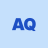 Blue pixelated letters AQ on light blue background, rendered in low-resolution digital style with visible dithering.