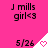 Pink background with repeated text 'J mills girl<3' and '5/26' with heart symbols in white triangles.