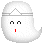 A static contact sheet of seven ghost-shaped buddy icons arranged in a 3x3 grid with one empty space, each featuring pixelated white bodies, gray headbands, black eyes, and red mouths on a solid gray background.