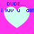 Four identical heart-shaped icons with blue text on a pink background, each displaying 'DUDE.... i luv u all!' in pixelated font.