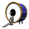 Six identical blue and brown drum icons arranged in two of three, each with a white head and black center