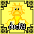 Pixelated yellow duck with spiky head and black eyes, standing on a yellow background bordered by black pattern, text 'ducky' below