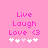Pink background with pixelated text 'Live Laugh Love <3' and five white hearts below, where the third heart is light pink.