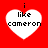 Four white heart-shaped icons on red background with black text "i like cameron" inside each heart