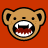 Pixelated bear head with open mouth showing teeth and red interior, set against solid orange background.