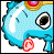 Pixelated cartoon creature with large eyes and a rounded head, displaying color variations