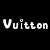 Pixelated white text on black background reading "Vuitton Designs" with slight anti-aliasing and dithering effects.