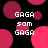 Pixelated text 'GAGA' and 'som GAGA' repeated over a black background with pink circular shapes.