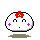 A 4-frame pixel art animation of a white rounded character with red flower on head, pink cheeks, and black eyes across four static poses in a contact sheet layout.