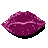 Pixelated purple lips icon with pink highlights and black shadow on gray background.