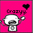 Pixelated icon with bright pink background shows white cartoon character with wide eyes and open mouth, black text 'Crazyy.' above, and black heart symbol in top-right corner.